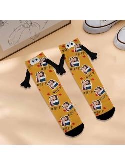 Artsadd Custom Face Socks Holding Hands Socks Magnetic Hand Holding Socks Funny Hand in Hand Socks Gifts for Couple Boyfriend