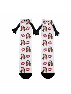 Artsadd Custom Face Socks for Men Women, Magnetic Hand in Hand Socks, Funny Friendship Couple Holding Hands Socks