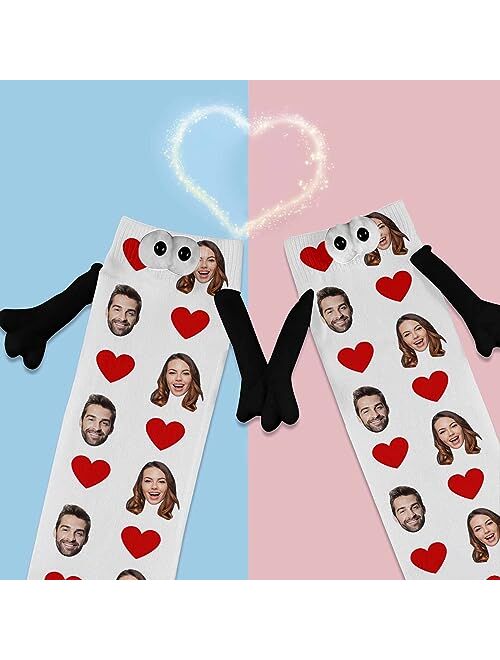 Artsadd Custom Face Socks for Men Women, Magnetic Hand in Hand Socks, Funny Friendship Couple Holding Hands Socks