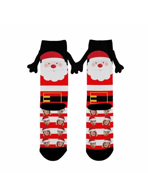 Artsadd Funny Christmas Socks Custom Face Socks Novelty Personalized Holding Hands Socks Unisex Xmas Holiday Socks Gifts