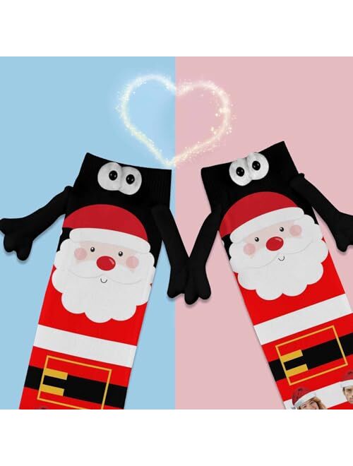 Artsadd Funny Christmas Socks Custom Face Socks Novelty Personalized Holding Hands Socks Unisex Xmas Holiday Socks Gifts