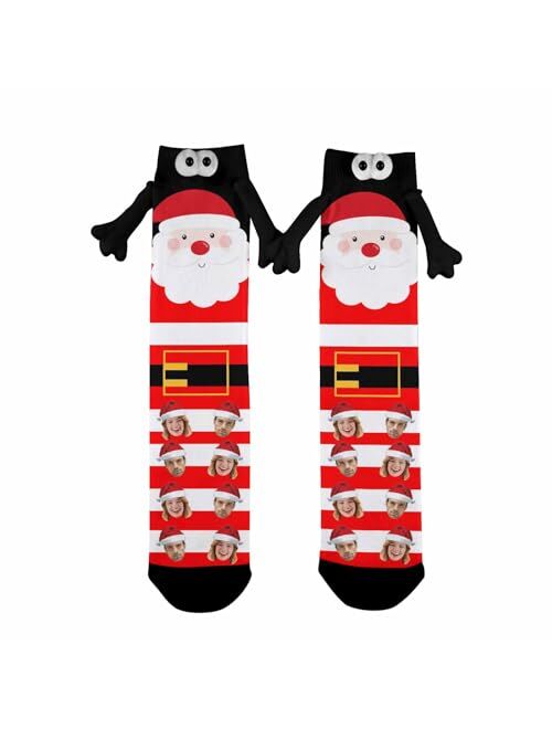 Artsadd Funny Christmas Socks Custom Face Socks Novelty Personalized Holding Hands Socks Unisex Xmas Holiday Socks Gifts