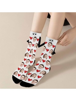 Artsadd Custom Holding Hands Socks with Face, Customized Magnetic Socks with Photo, Christmas Gifts for Boyfriend Couple