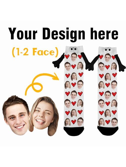 Artsadd Custom Holding Hands Socks with Face, Customized Magnetic Socks with Photo, Christmas Gifts for Boyfriend Couple
