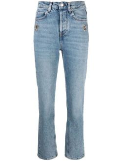 rhinestone-embellished straight-leg jeans