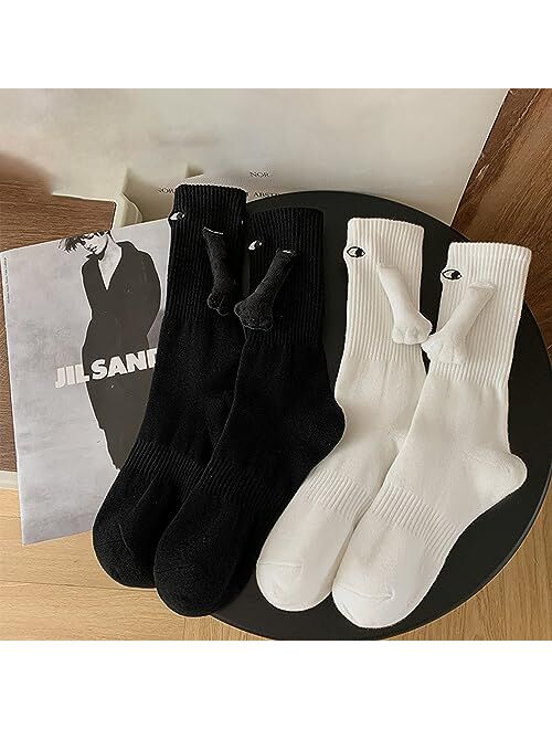 EASYFORALL 2 Pairs Couple Magnetic Holding Socks Funny 3D Doll Hand in Hand Socks for Women Men Halloween Christmas Gifts