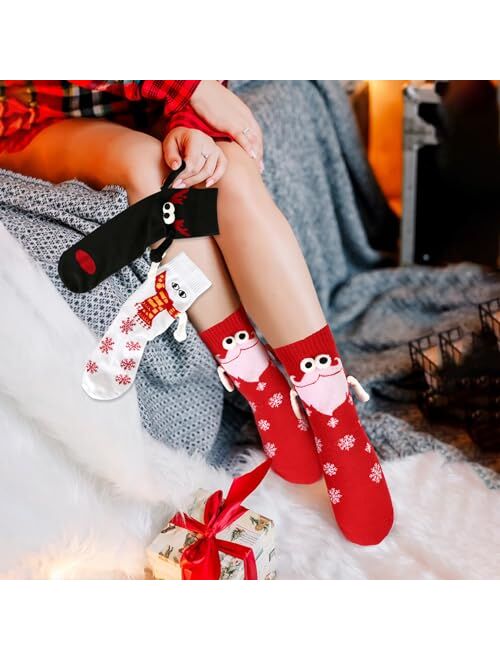 Vermeyen Magnetic Holding Hands Socks Novelty Funny Women Men Couple Socks Boyfriend for Gifts Halloween Christmas Socks