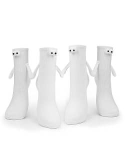 BSRESIN Magnetic Socks (Hand in Hand) for Couples, Hand Holding Socks for Women Friends (White or Black or White + Black)