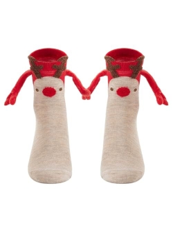 Thaisu Christmas Couple Hand Holding Socks, Novelty Mid-Tube Magnetic Socks Funny Xmas Holding Hands Socks for Couples Friends