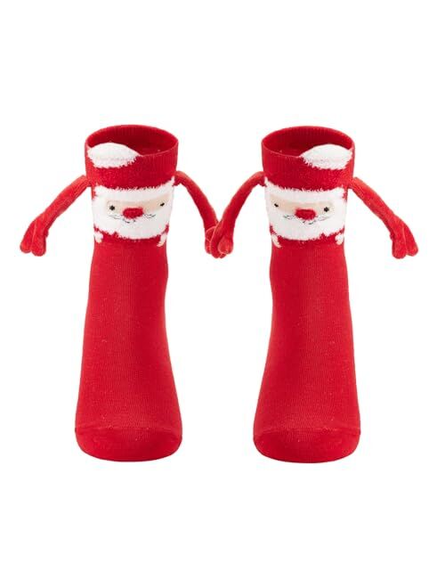 Thaisu Christmas Couple Hand Holding Socks, Novelty Mid-Tube Magnetic Socks Funny Xmas Holding Hands Socks for Couples Friends
