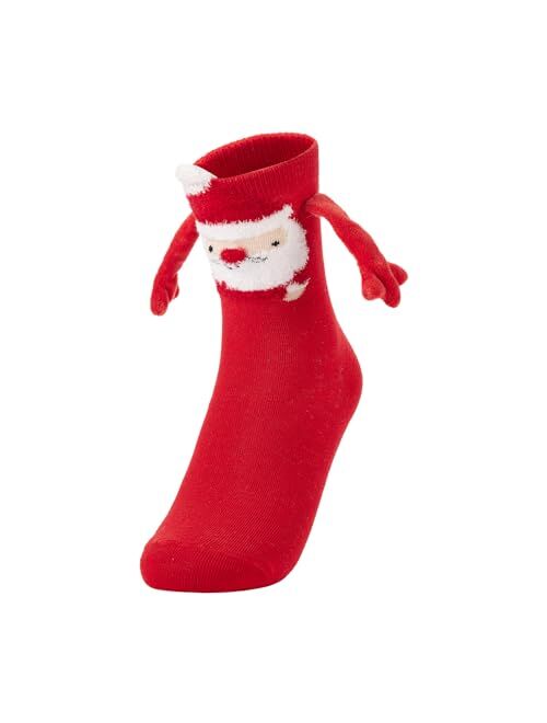 Thaisu Christmas Couple Hand Holding Socks, Novelty Mid-Tube Magnetic Socks Funny Xmas Holding Hands Socks for Couples Friends