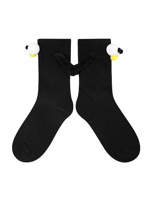 TRURENDI Couple Novelty Socks Cartoon Magnetic Holding Hands Women Socks Cute Elastic Walking Socks Accessory