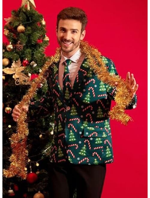 Arvilhill Mens Christmas Ugly Blazer 3D Graphic Print Long Sleeve Suit Jacket with Tie