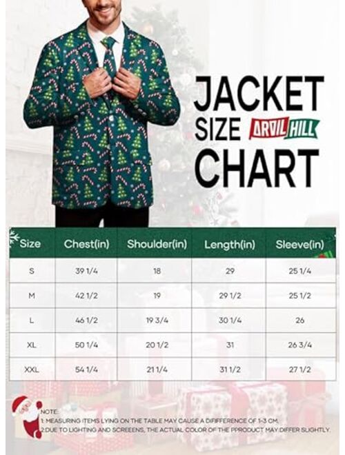 Arvilhill Mens Christmas Ugly Blazer 3D Graphic Print Long Sleeve Suit Jacket with Tie