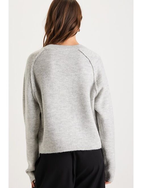 Lulus Comfiest Trend Heather Grey Crewneck Pullover Sweater