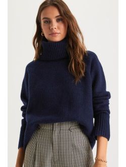 Found the Warmth Navy Blue Turtleneck Pullover Sweater