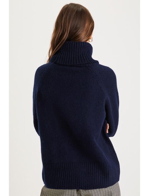 Lulus Found the Warmth Navy Blue Turtleneck Pullover Sweater