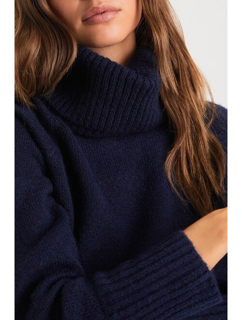 Lulus Found the Warmth Navy Blue Turtleneck Pullover Sweater
