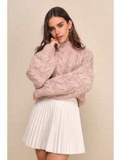 Always the Coziest Heather Mauve Cable Knit Cropped Sweater