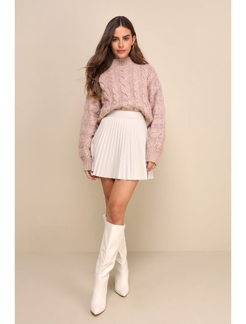 Lulus Always the Coziest Heather Mauve Cable Knit Cropped Sweater