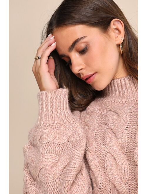Lulus Always the Coziest Heather Mauve Cable Knit Cropped Sweater