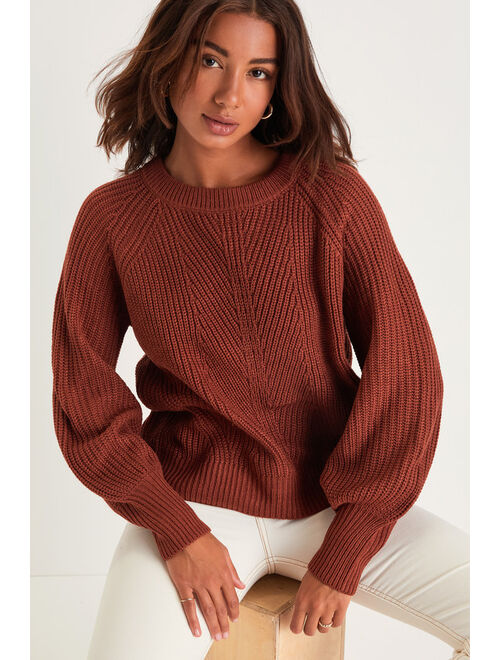 Lulus Just Your Type Rust Knit Balloon Sleeve Sweater