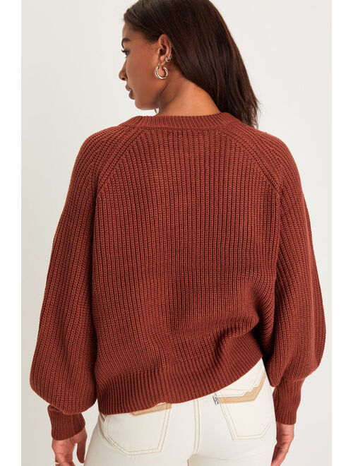 Lulus Just Your Type Rust Knit Balloon Sleeve Sweater