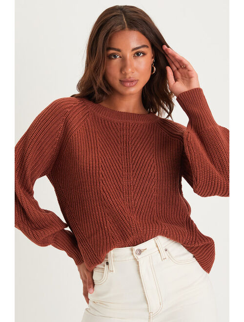 Lulus Just Your Type Rust Knit Balloon Sleeve Sweater