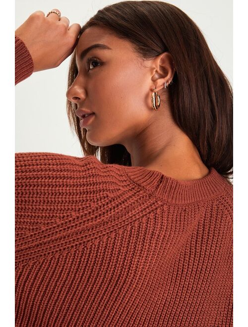 Lulus Just Your Type Rust Knit Balloon Sleeve Sweater