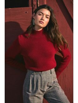 Endlessly Cozy Fuzzy Red Long Sleeve Mock Neck Sweater