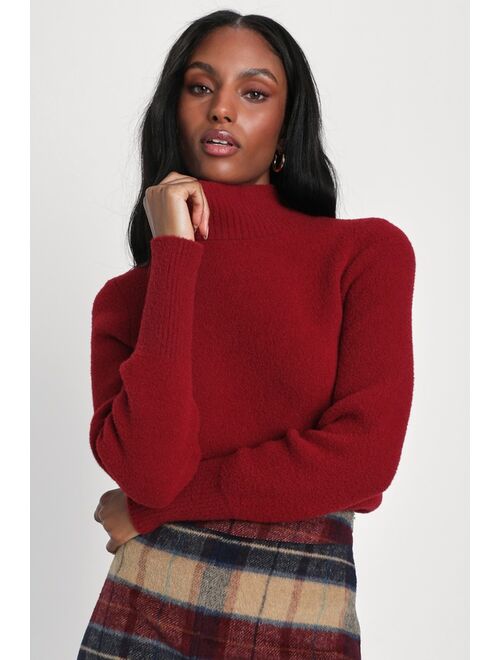 Lulus Endlessly Cozy Fuzzy Red Long Sleeve Mock Neck Sweater