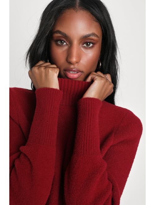 Lulus Endlessly Cozy Fuzzy Red Long Sleeve Mock Neck Sweater