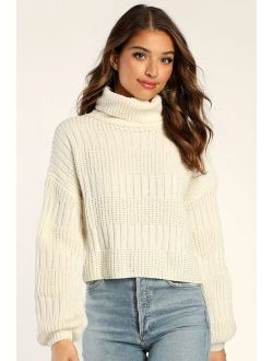 Perfectly Content Ivory Chenille Turtleneck Sweater