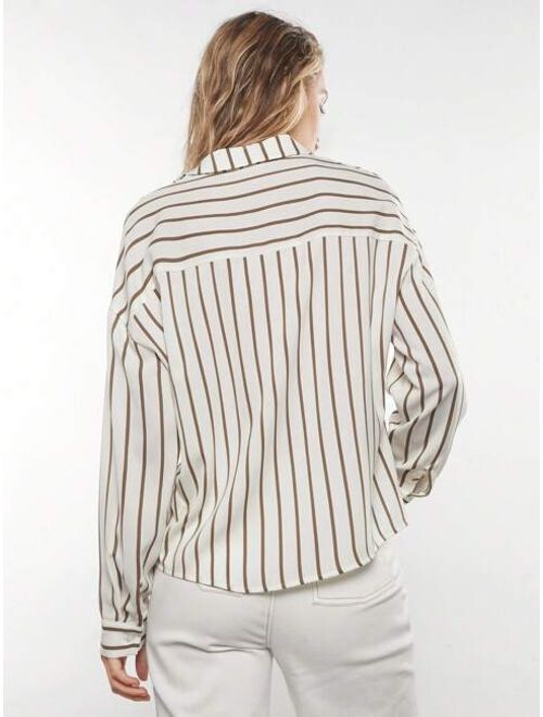 SHEIN BIZwear Striped Print Drop Shoulder Shirt
