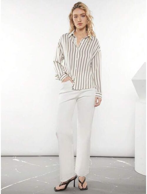 SHEIN BIZwear Striped Print Drop Shoulder Shirt