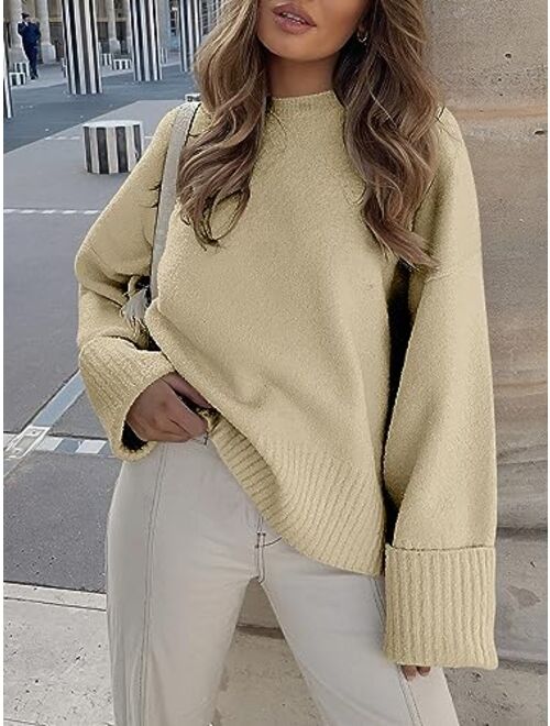 ANRABESS Women's Crewneck Long Sleeve Oversized Fuzzy Knit Chunky Warm Pullover Sweater Top