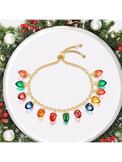 WOWORAMA Christmas Bracelet for Women Colorful Christmas Light Bracelets Adjustable Slider Bracelet Acrylic Xmas Ornament Bulbs Charm Bracelets Christmas Holiday Bracelet