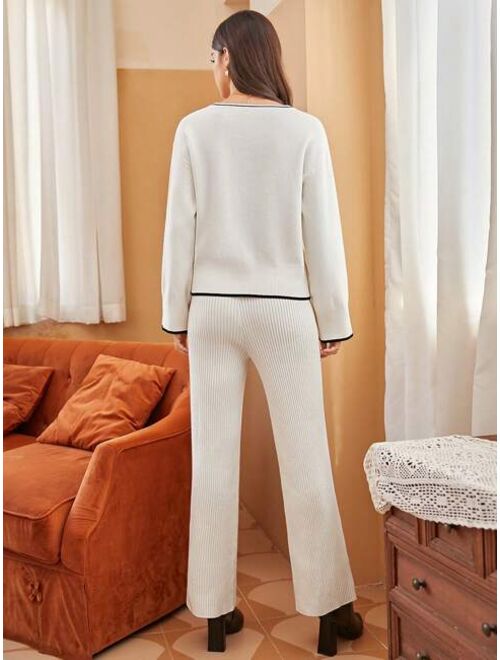 SHEIN Frenchy Contrast Trim Sweater & Knit Pants