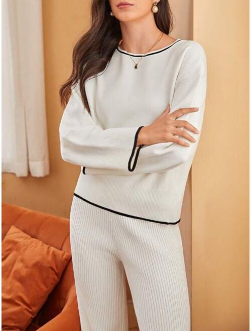 SHEIN Frenchy Contrast Trim Sweater & Knit Pants