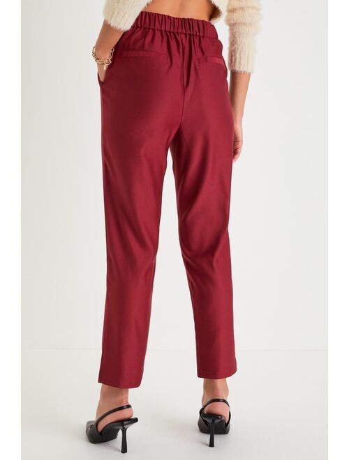 Lulus Business Behavior Wine Red Twill High Rise Tapered Trouser Pants