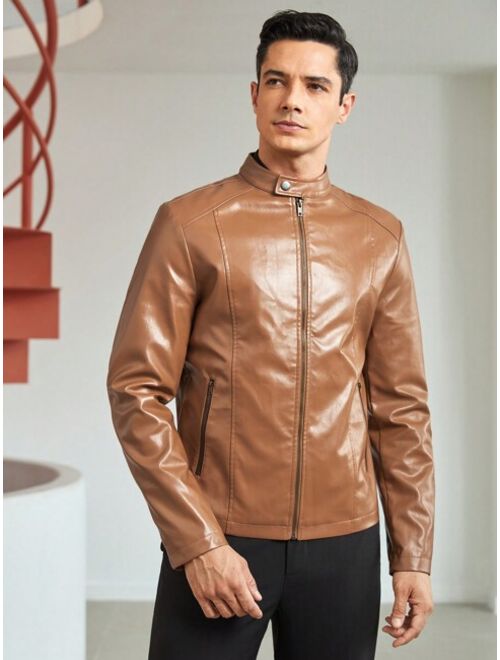 Shein Manfinity Mode Men Zip Up PU Leather Jacket