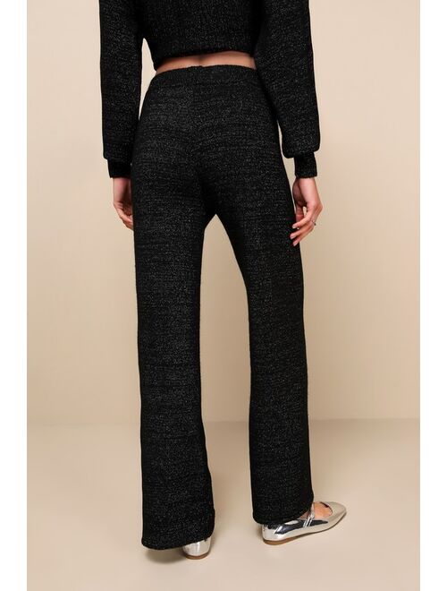 Lulus Luxe Comfort Black Lurex Wide-Leg Sweater Pants