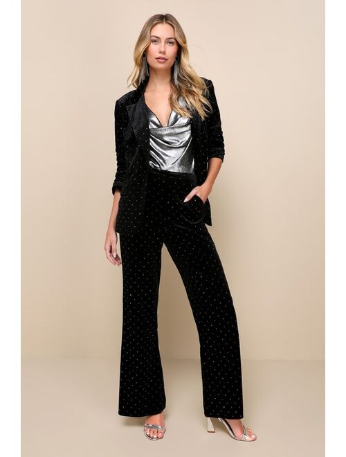 Lulus Glamorous Statement Black Velvet Studded Wide-Leg Pants