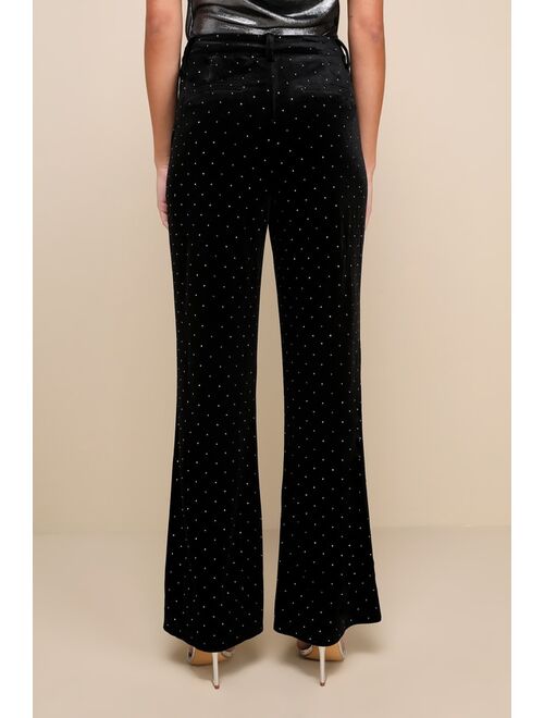 Lulus Glamorous Statement Black Velvet Studded Wide-Leg Pants