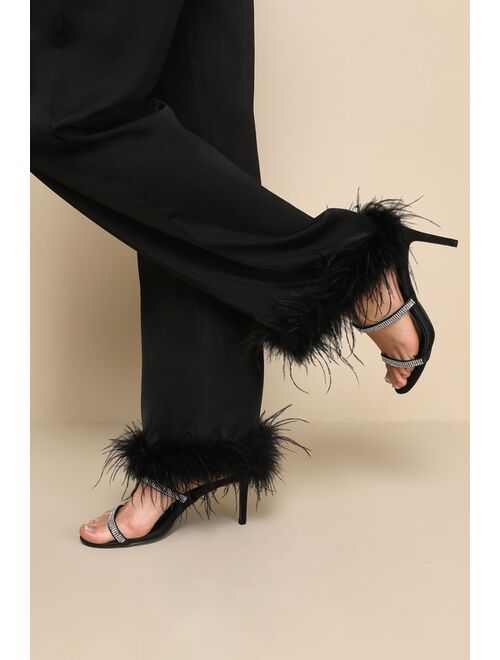Lulus Premium Aura Black Satin High Rise Wide-Leg Feather Pants
