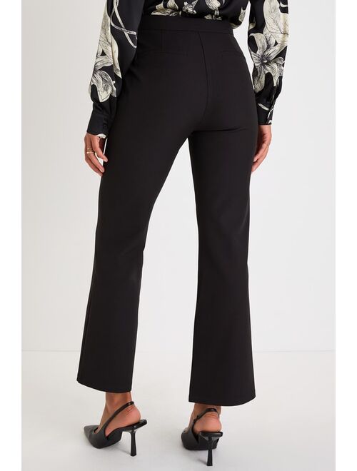 Lulus Posh Excellence Black High Rise Straight Cropped Trouser Pants