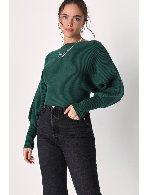 Lulus Classically Cozy Dark Green Ribbed Dolman Sleeve Cropped Sweater