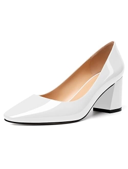 YODEKS Block Heel Slip-on Square Toe Low Chunky Heel Pumps Closed Toe Dress Shoes 2.5 Inch for Women Bride Wedding Evening Party