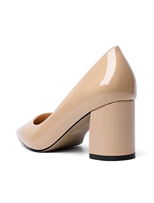 YODEKS Block Heel Slip-on Square Toe Low Chunky Heel Pumps Closed Toe Dress Shoes 2.5 Inch for Women Bride Wedding Evening Party