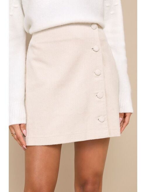Lulus Katherina Beige Button-Front Corduroy Skirt